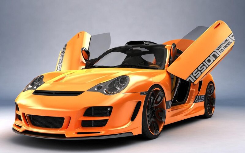 Orange Sports Car — Dramatic, 3d Render, Doors