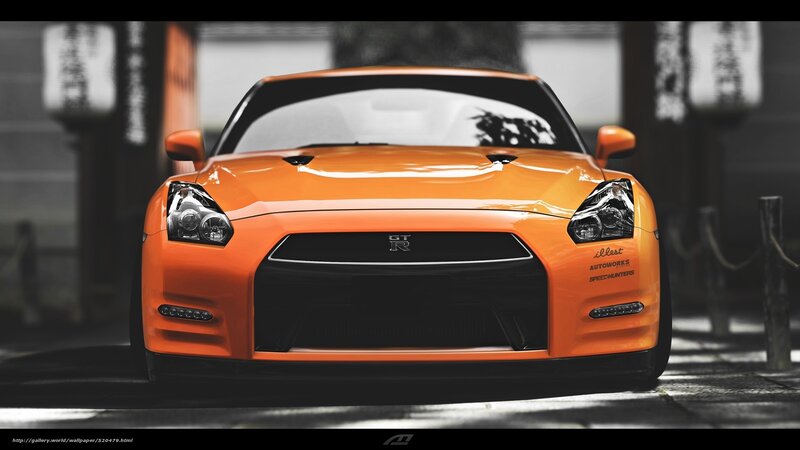 Orange Sports Car — Dramatic, 3d Render, Headlights, Grille, Signs