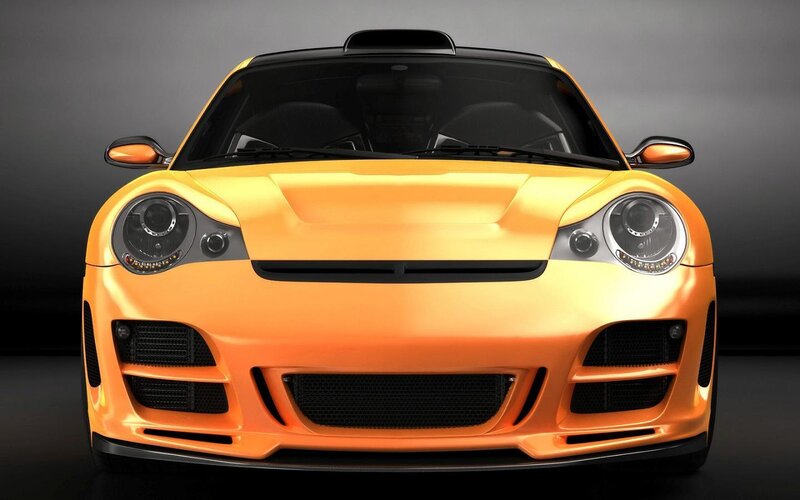 Orange Sports Car — Dramatic, 3d Render, Headlights, Side Mirrors