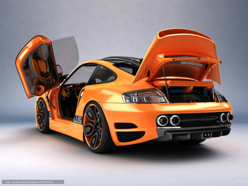 Orange Sports Car — Dramatic, 3d Render, Open Door, Open Trunk
