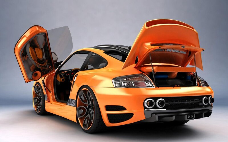 Orange Sports Car — Dramatic, 3d Render, Open Door