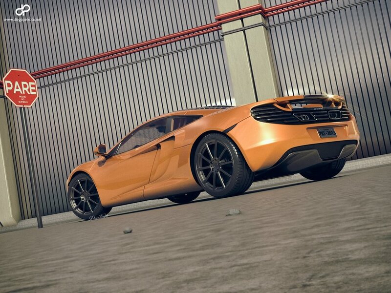 Orange Sports Car — Dramatic, 3d Render, Stop Sign