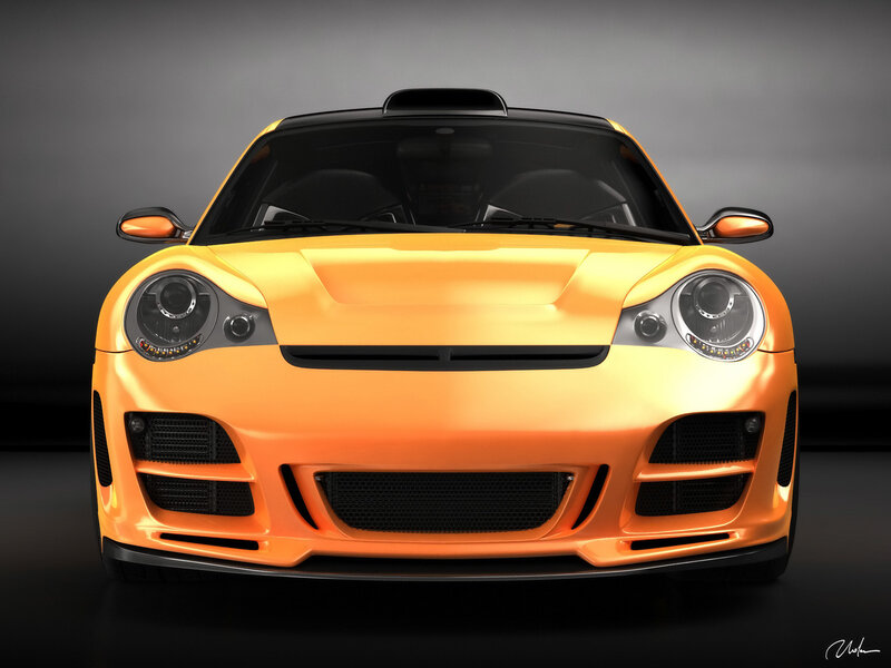 Orange Sports Car — Dramatic, 3d Render, Windshield, Headlights