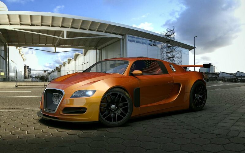 Orange Sports Car — Dramatic, Afternoon, 3d Render, Building