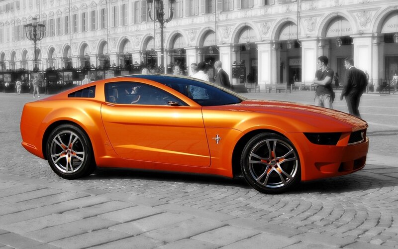 Orange Sports Car — Dramatic, Afternoon, Photograph, Building, People