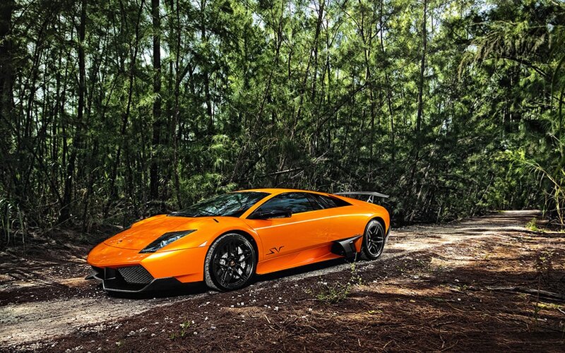 Orange Sports Car — Dramatic, Afternoon, Photograph, Forest, Dirt Road