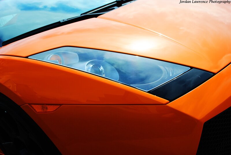 Orange Sports Car — Dramatic, Afternoon, Photograph, Headlight