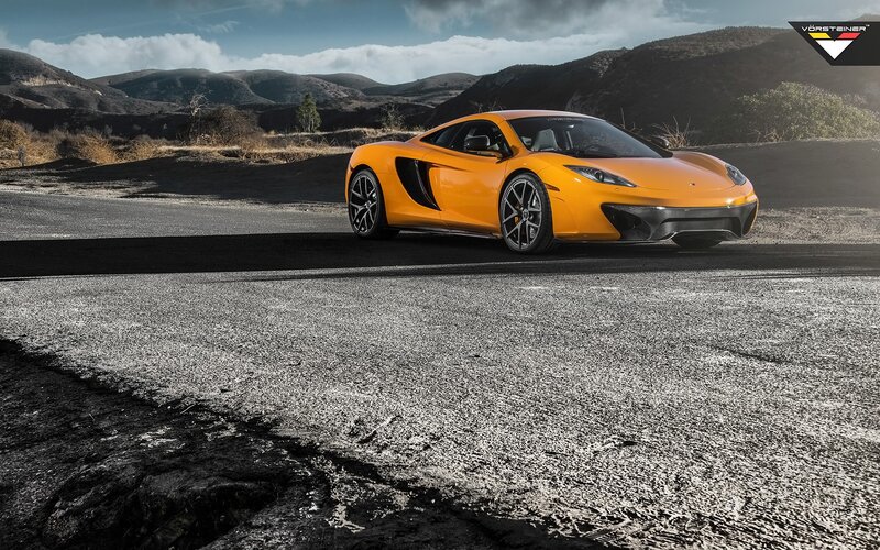 Orange Sports Car — Dramatic, Afternoon, Photograph, Mountains, Road, Sky