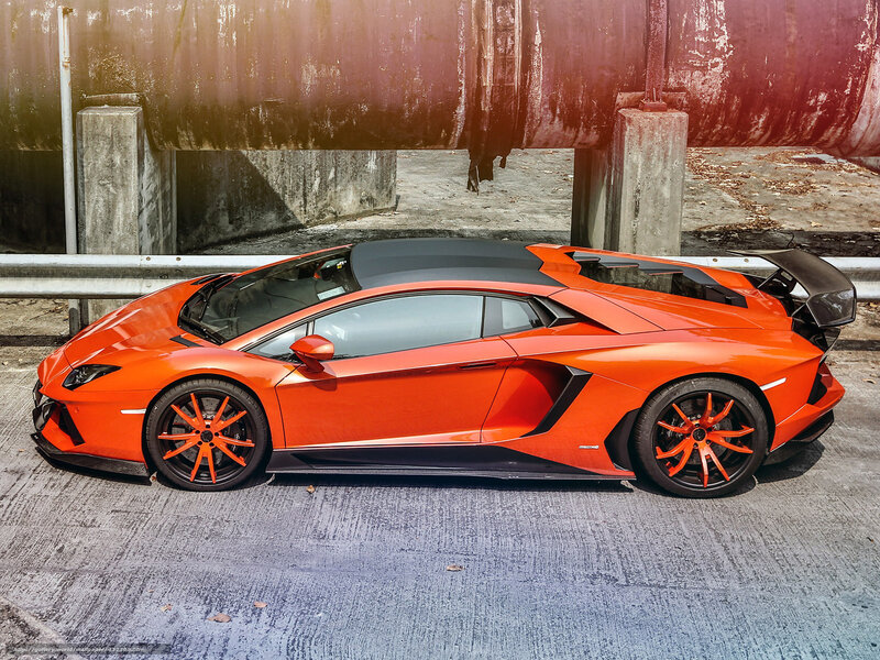 Orange Sports Car — Dramatic, Afternoon, Photograph, Pipe