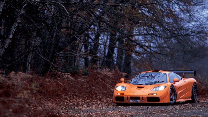 Orange Sports Car — Dramatic, Autumn, Photograph, Trees