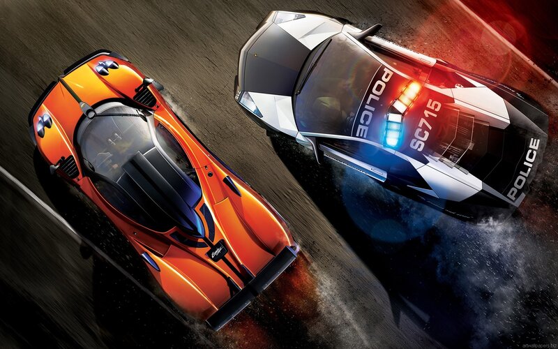 Orange Sports Car — Dramatic, Digital Art, Police Car