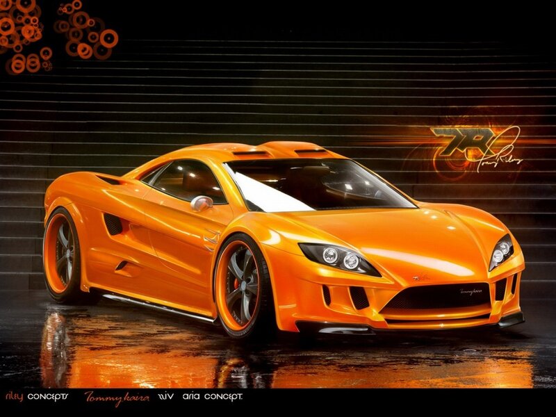Orange Sports Car — Dramatic, Digital Art, Wet Ground