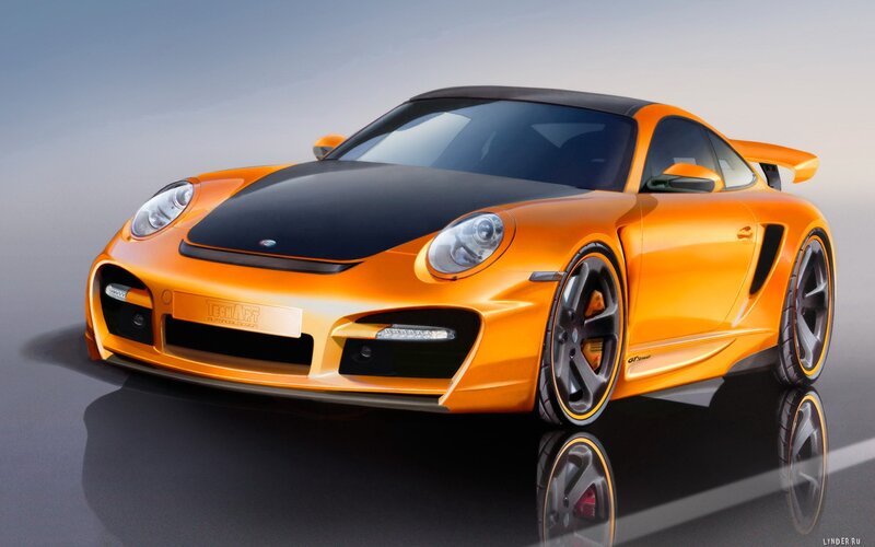 Orange Sports Car — Dramatic, Digital Art, Wheels, Windshield