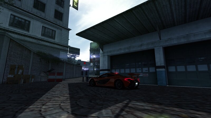 Orange Sports Car — Dramatic, Night, 3d Render, Building, Garage