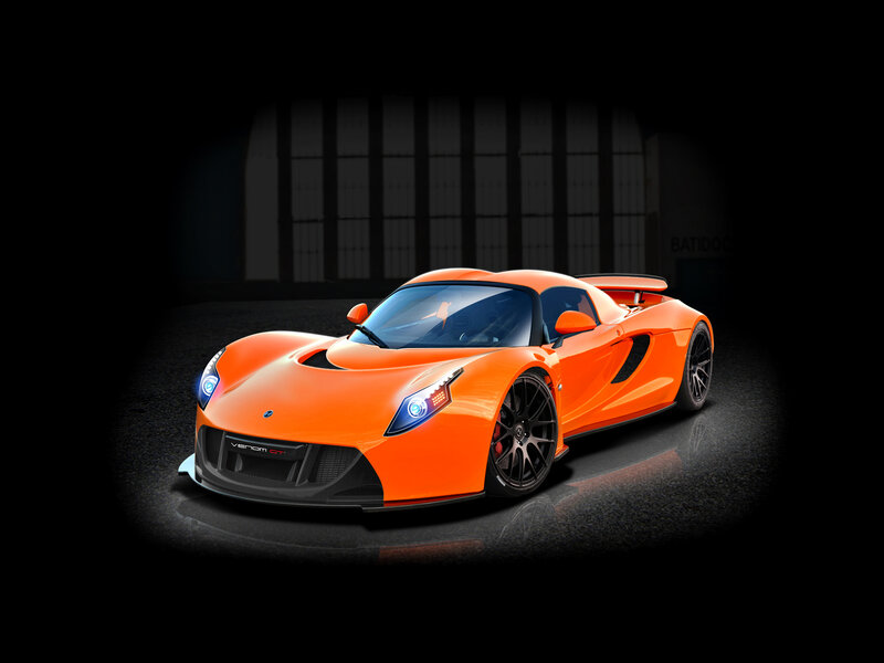 Orange Sports Car — Dramatic, Night, 3d Render, Headlights