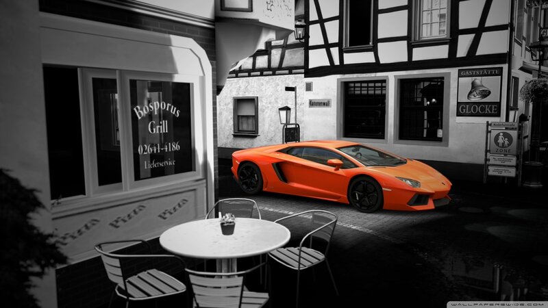 Orange Sports Car — Dramatic, Night, 3d Render, Restaurant