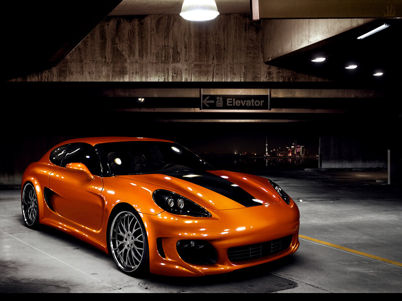 Orange Sports Car — Dramatic, Night, Photograph, Elevator Sign