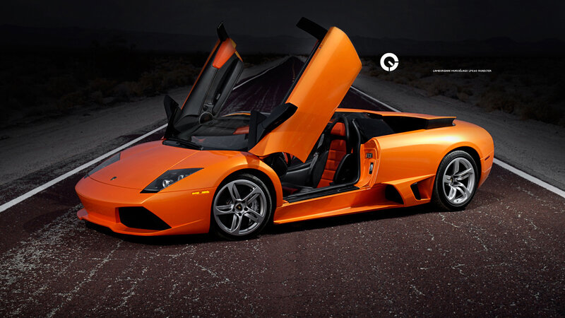 Orange Sports Car — Dramatic, Night, Photograph, Open Doors, Desert Road