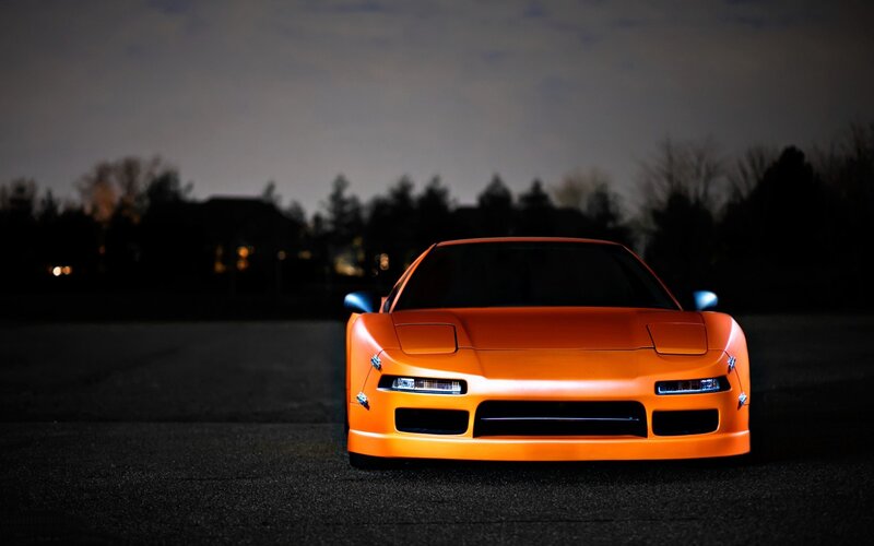 Orange Sports Car — Dramatic, Night, Photograph, Road, Trees