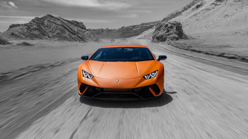 Orange Sports Car — Dramatic, Photograph, Desert, Mountains