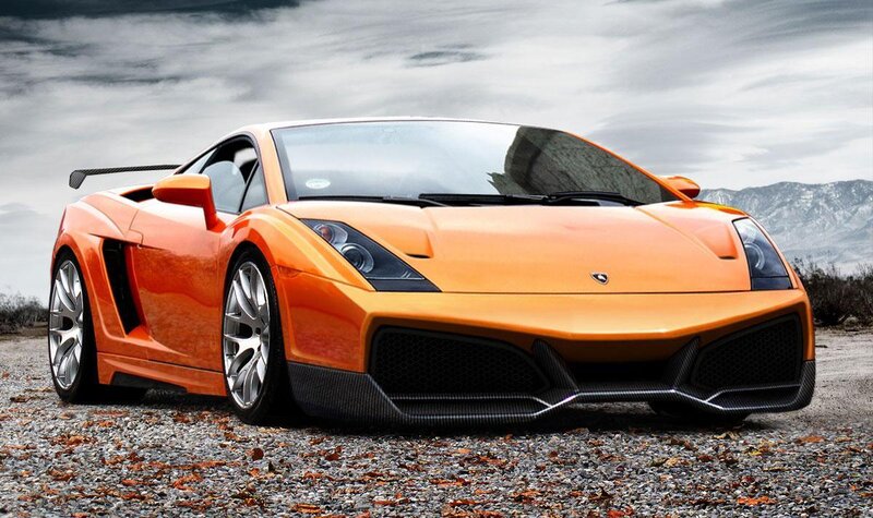 Orange Sports Car — Dramatic, Photograph, Mountains
