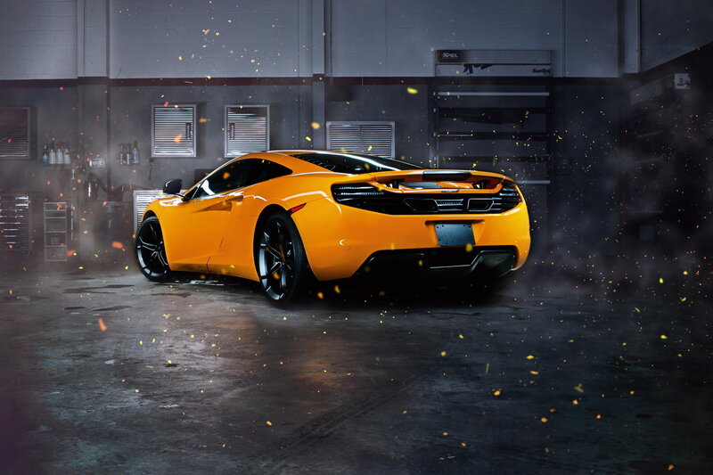 Orange Sports Car — Dramatic, Photograph, Sparks
