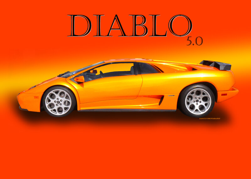 Orange Sports Car — Dramatic, Photograph, Text