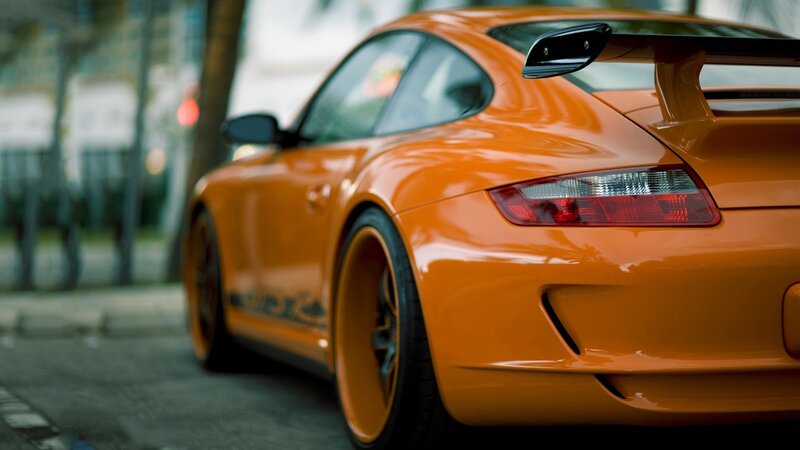 Orange Sports Car — Dramatic, Photograph, Tree