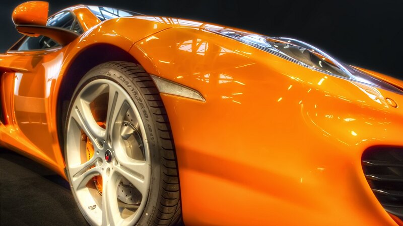 Orange Sports Car — Dramatic, Photograph, Wheel, Headlight, Side Mirror