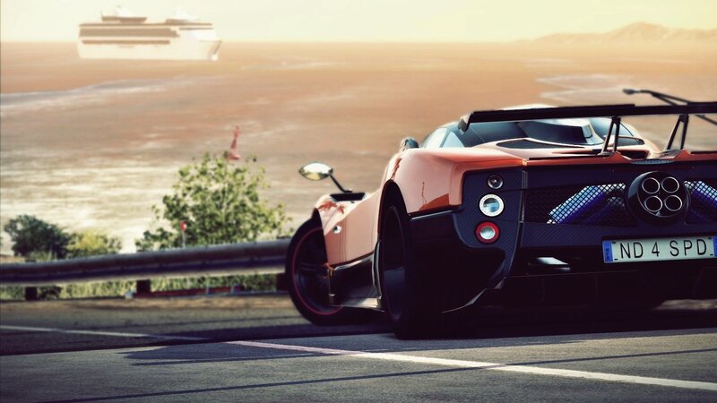 Orange Sports Car — Dramatic, Sunset, 3d Render, Cruise Ship