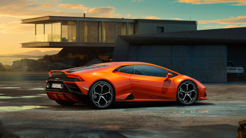 Orange Sports Car — Dramatic, Sunset, 3d Render, Modern House