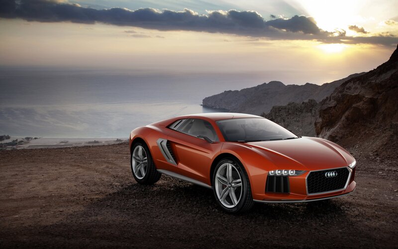 Orange Sports Car — Dramatic, Sunset, 3d Render, Mountain