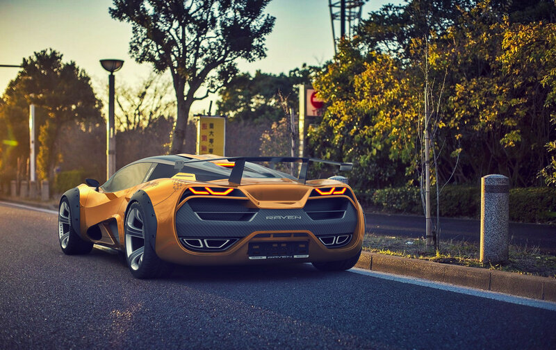 Orange Sports Car — Dramatic, Sunset, 3d Render, Trees, Road