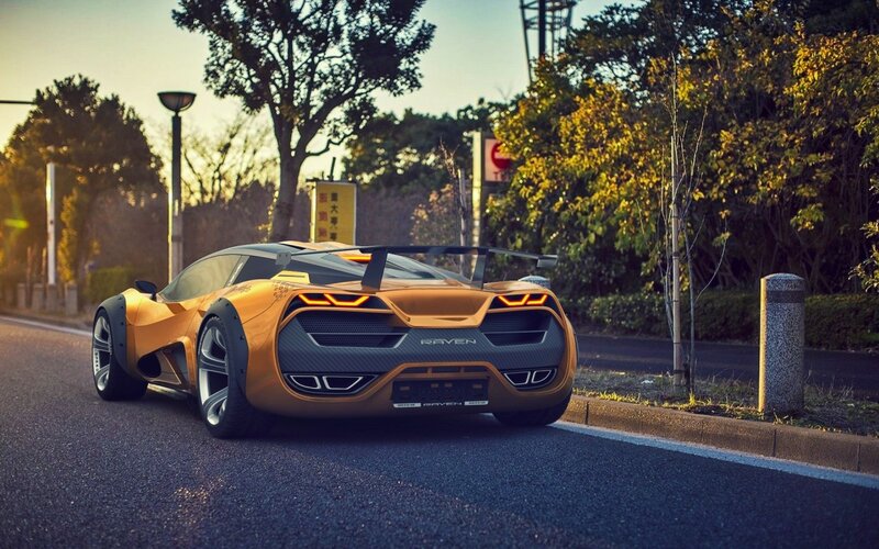 Orange Sports Car — Dramatic, Sunset, 3d Render, Trees