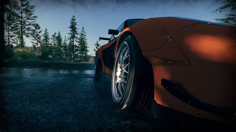 Orange Sports Car — Dramatic, Sunset, 3d Render, Wet Road