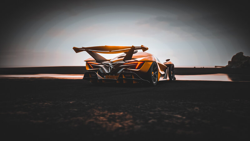 Orange Sports Car — Dramatic, Sunset, 3d Render, Wings