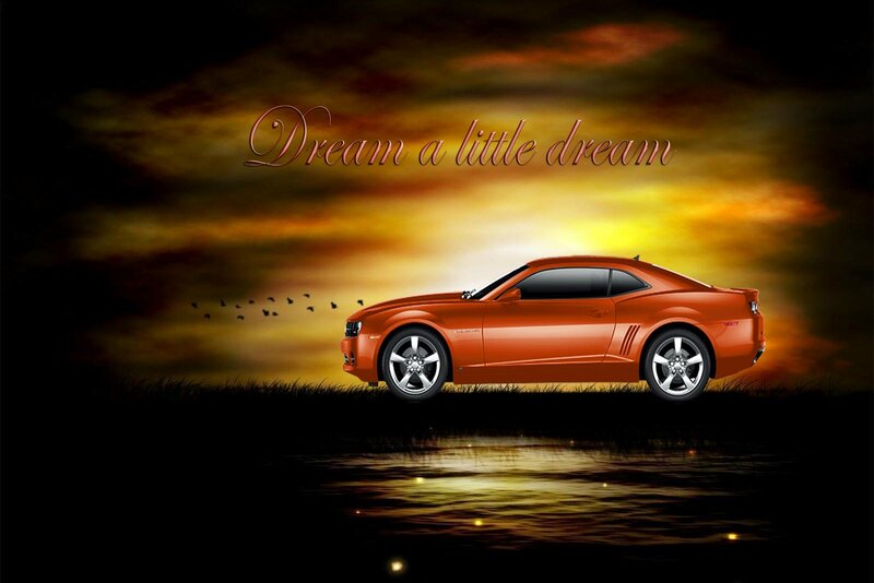 Orange Sports Car — Dramatic, Sunset, Digital Art