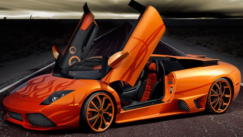 Orange Sports Car — Dramatic, Sunset, Photograph, Car Door