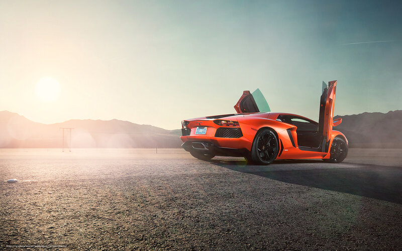 Orange Sports Car — Dramatic, Sunset, Photograph, Desert