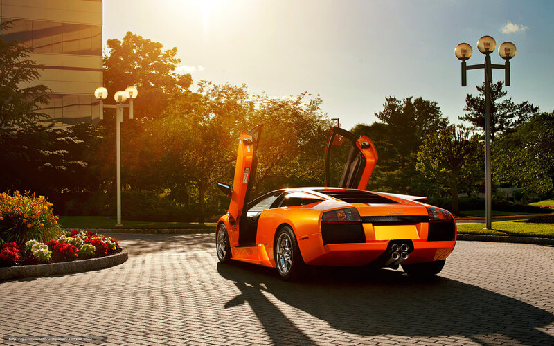 Orange Sports Car — Dramatic, Sunset, Photograph, Flower Bed