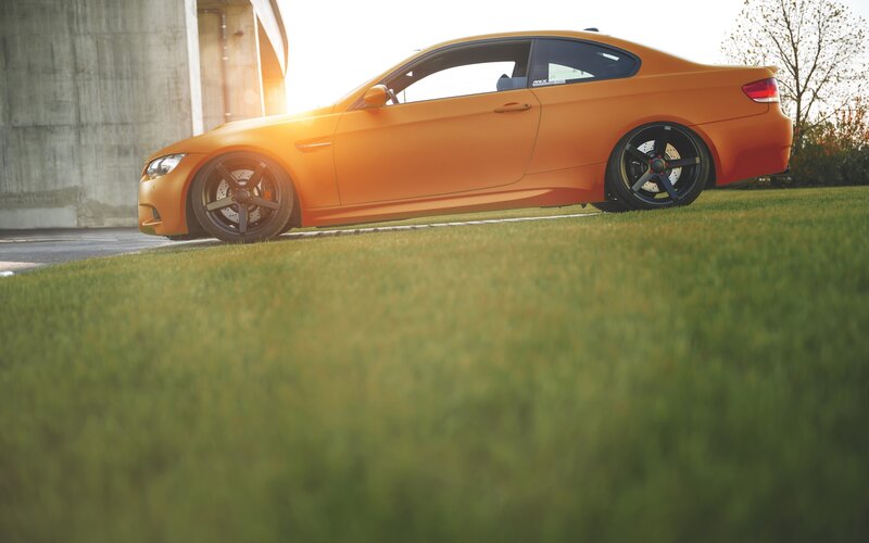 Orange Sports Car — Dramatic, Sunset, Photograph, Grass