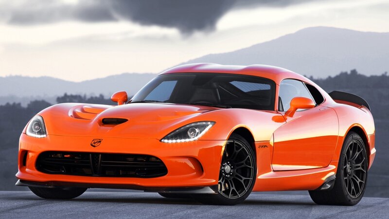 Orange Sports Car — Dramatic, Sunset, Photograph, Mountains, Sky, Road