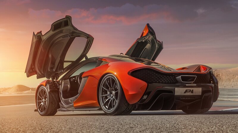 Orange Sports Car — Dramatic, Sunset, Photograph, Open Doors