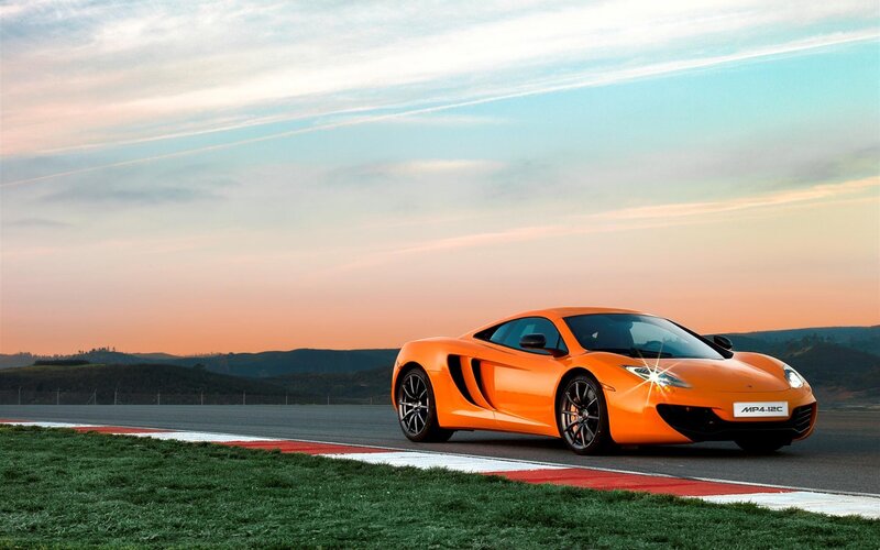 Orange Sports Car — Dramatic, Sunset, Photograph, Race Track, Hills