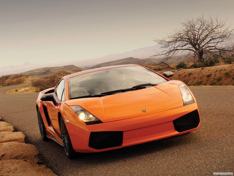Orange Sports Car — Dramatic, Sunset, Photograph, Road, Tree, Mountains