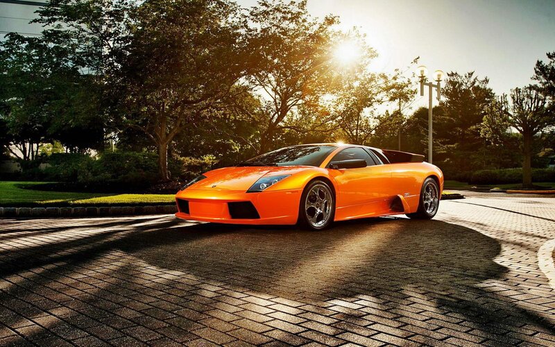 Orange Sports Car — Dramatic, Sunset, Photograph, Trees