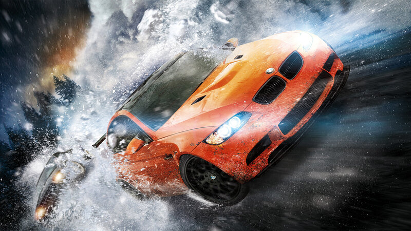 Orange Sports Car — Dramatic, Winter, Digital Art
