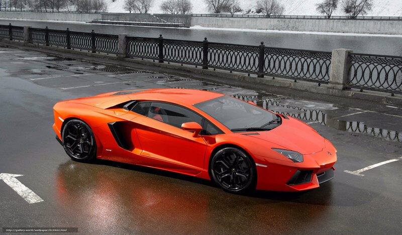 Orange Sports Car — Dramatic, Winter, Photograph, River, Fence