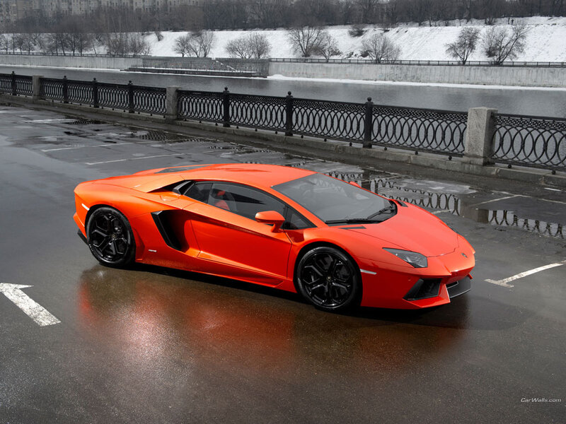 Orange Sports Car — Dramatic, Winter, Photograph, River