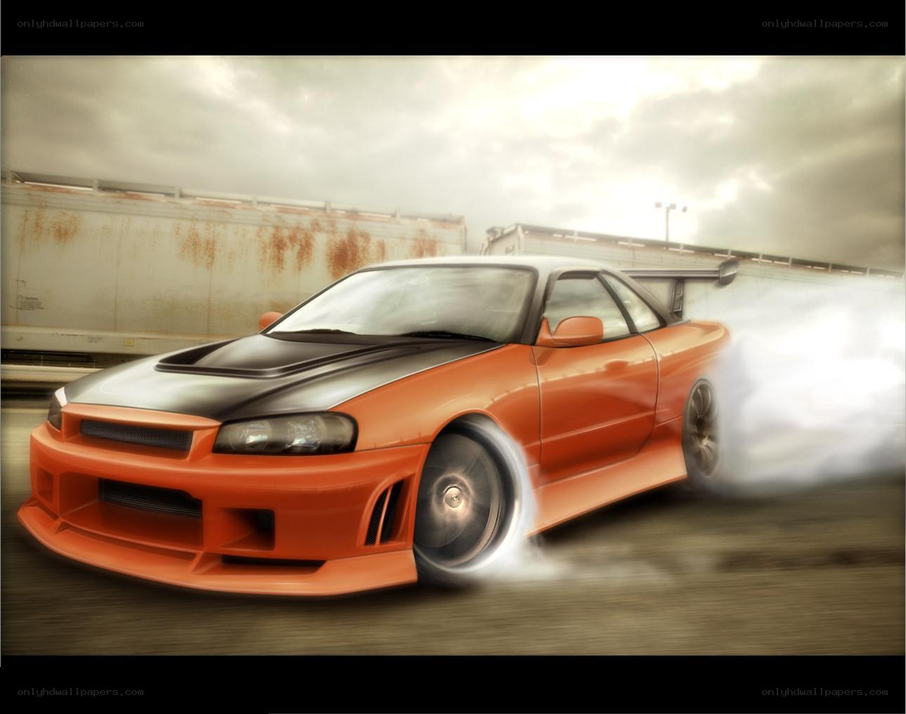 orange sports car drifting